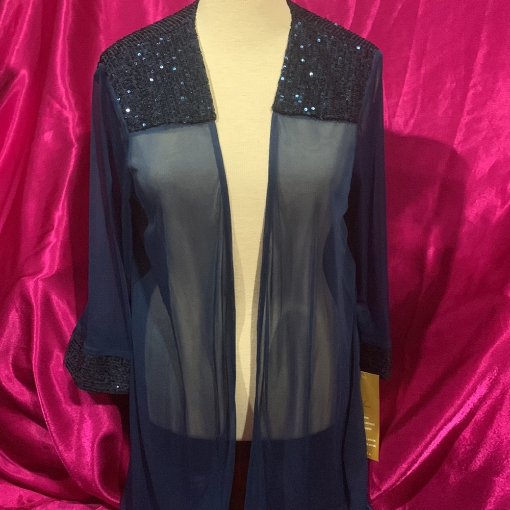 NWT Laura Petites size 6 long sl.navy blue sheer overtop. Sequin shoulders/c…